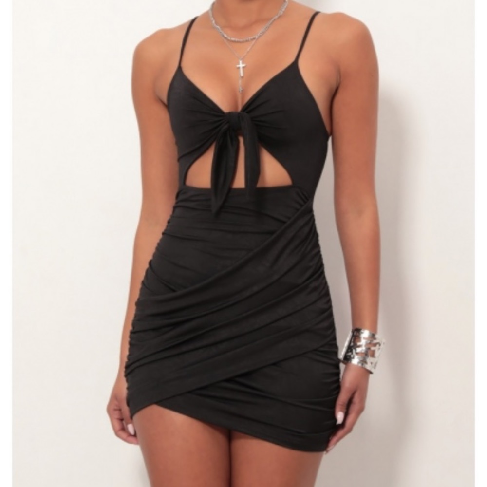 Black Tie Front Mini Dress